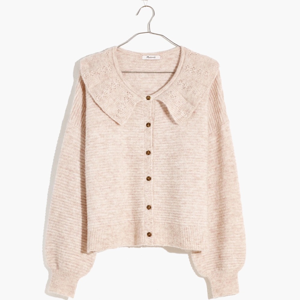 Madewell Pointelle Collar Button-Up Alpaca Cardigan Sweater Oat Women’s Size XL